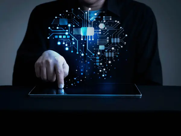 Person interacting with digital interface on a tablet