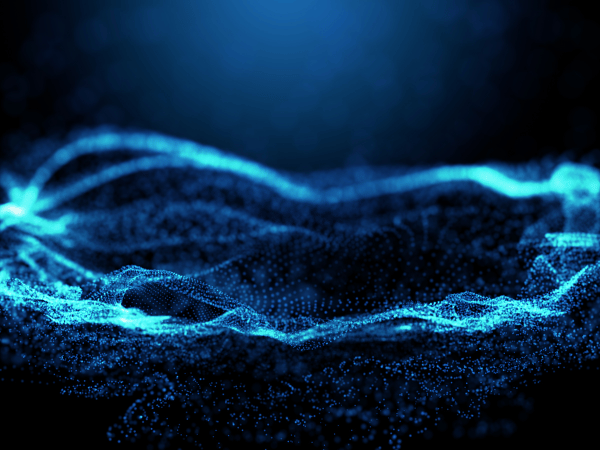A glowing blue brain-like structure with an 'AI' chip at its center, surrounded by a network of lines and text like 'DIGITAL', 'DATA', and 'NEURAL