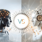 Human and AI robot facing each other with 'VS' symbol between